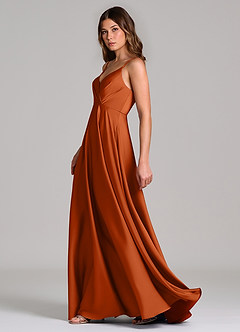 Azazie Amani Robes de demoiselle d'honneur Robe Trapèze en Satin extensible Plissée Orange Brûlée image3