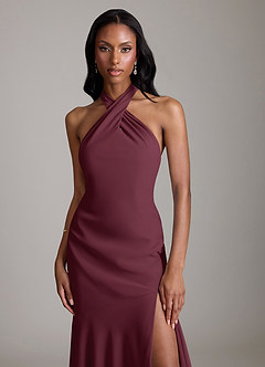 Azazie Lorena Vestidos de damas de honor Vestido de Cabernet de Gasa de Corte Sirena con Plisado image5