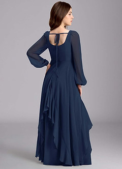 Azazie Clara Junior Robe Trapèze en Mousseline de soie Blouson Bleu Marine Foncé image8