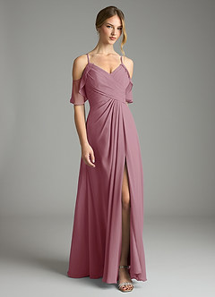 Azazie Dakota Bridesmaid Dresses Vintage Mauve A-Line V-Neck Pleated Chiffon Dress image3