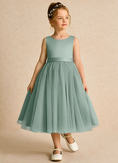 Azazie Pear Flower Girl Dresses Silver Sage Ball-Gown Bow Tulle Dress image4