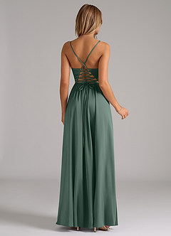 Azazie Aaida Bridesmaid Dresses Sea Moss A-Line Corset Stretch Satin Dress image6