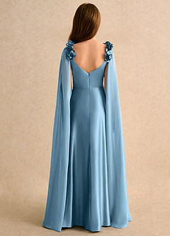 Azazie Rosita Girls Formal vestidos de niña de las flores Vestido de Azul Acero de Satén Elástico de Corte en A con Plisado image2