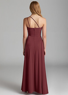 Azazie Maron Junior Merlot A-Line Pleated Stretch Satin Dress image4