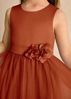 Azazie Miracle Flower Girl Dresses Paprika A-Line Bow Matte Satin Dress image6