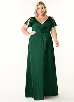 Azazie Soren Bridesmaid Dresses Dark Green A-Line Pleated Stretch Satin Dress image8