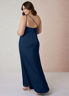 Azazie Mika Bridesmaid Dresses Dark Navy Sheath One Shoulder Stretch Satin Dress image11