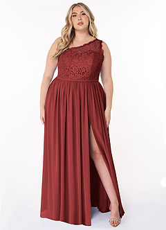 Azazie Demi Bridesmaid Dresses Rust A-Line One Shoulder Chiffon Dress image11