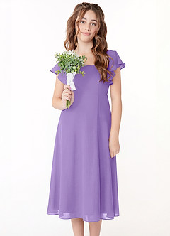 Azazie Bondi Junior Linia A Marszczony Szyfon Długość herbaty Młodsza druhna Sukienka image4