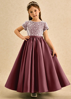 Azazie Cashew Flower Girl Dresses Desert Rose Ball-Gown with Sleeves Matte Satin Dress image2