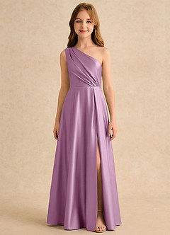 Azazie Puddles Girls Formal Robe Demoiselle D'honneur Fillette Robe Trapèze en Satin extensible Une épaule Glycine image6