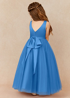 Azazie Marybell Flower Girl Dresses Blue Jay A-Line Bow Tulle Dress image2