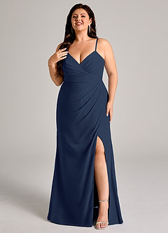 Azazie Maci Bridesmaid Dresses Dark Navy Sheath Pleated Chiffon Dress image8