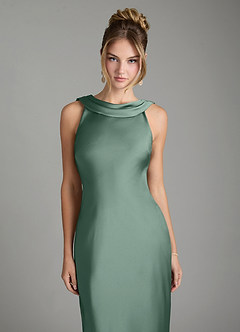 Azazie Aussie Bridesmaid Dresses Eucalyptus Sheath Pleated Stretch Satin Dress image3