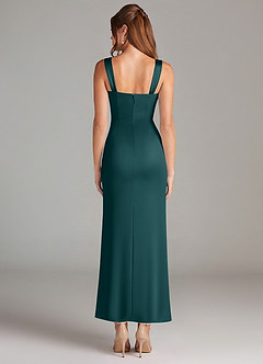 Azazie Denice 신부 들러리 드레스 쉬스 주름진 스트레치 새틴 발목 길이 드레스 image2