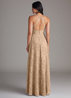 Azazie Davis Abiti da Damigella Abito A-Line in Burnout Floreale Plissettato Champagne image2