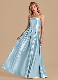 Azazie Lucienne Suknie dla druhen Linia A Pofałdowany Metaliczny satynowy Do ziemi Sukienka image1