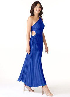 Azazie Kirra Bridesmaid Dresses Royal Blue A-Line One Shoulder Chiffon Dress image3