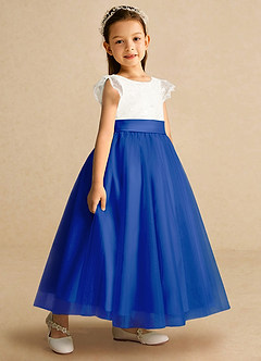Azazie Pookie Flower Girl Dresses Royal Blue A-Line Lace Tulle Dress image2