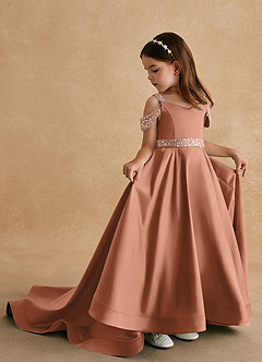 Azazie Jodi Flower Girl Dresses Bronzer A-Line Matte Satin Dress image1