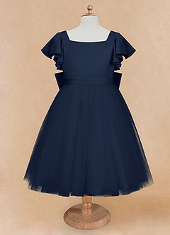 Azazie Kaeya Flower Girl Dresses Dark Navy A-Line Bow Tulle Dress image5