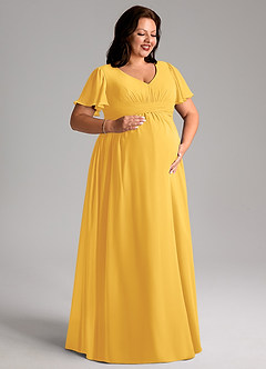 Azazie Verna Maternity Bridesmaid Dresses A-Line V-Neck Ruched Chiffon Floor-Length Dress image10