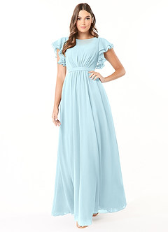 Azazie Daphne vestidos de dama de honor modestos Vestido Línea A Volantes Largo hasta el suelo Gasa image1
