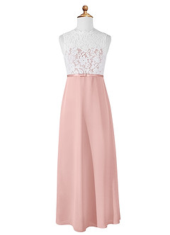 Azazie Rana Junior Powder Pink A-Line Lace Chiffon Dress image5