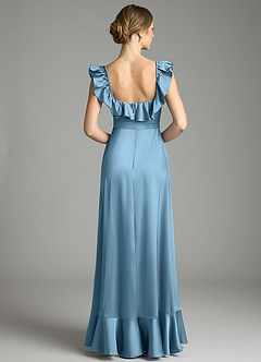 Azazie Lyra Bridesmaid Dresses Steel Blue A-Line Off the Shoulder Stretch Satin Convertible Dress image8