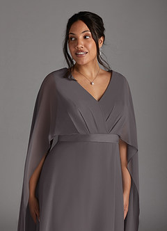 Azazie Isa Mother of the Bride Dresses Steel Grey A-Line V-Neck Pleated Chiffon Dress image11