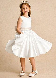 Azazie Sosie Flower Girl Dresses Ivory White Alabaster A-Line Pleated Matte Satin Dress image5