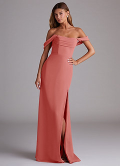 Azazie Saige Abiti da Damigella Abito Convertibile A-Line in Chiffon a Spalla Scoperta Rosa Antica image4