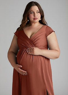 Azazie Allessia Abiti da damigella d'onore premaman Abito A-Line Plissettato Raso Elasticizzato Floor-Length image13