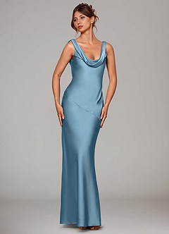 Azazie Rylina Bridesmaid Dresses Steel Blue Mermaid Stretch Satin Dress image3