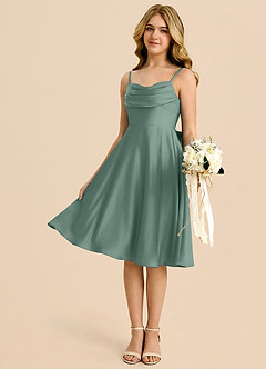 Azazie Bear Junior Eucalyptus A-Line Sweetheart Neckline Stretch Satin Dress image4