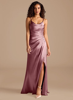 Azazie Deandra Bridesmaid Dresses Vintage Mauve Mermaid Pleated Metallic Satin Dress image4