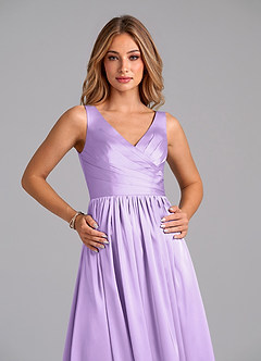 Azazie Keyla Abiti da Damigella Abito A-Line in Raso Elasticizzato Plissettato Lilla image2