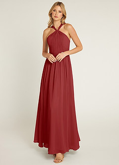 Azazie Jacey Final Sale Rust A-Line Pleated Chiffon Dress image1