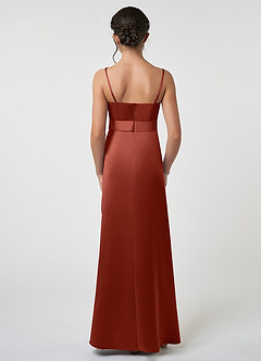 Azazie Anina Junior Robe Trapèze en Satin extensible Arc Terracotta image2
