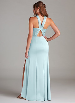 Azazie Rue Bridesmaid Dresses Cloud Blue Mermaid Pleated Stretch Satin Dress image7