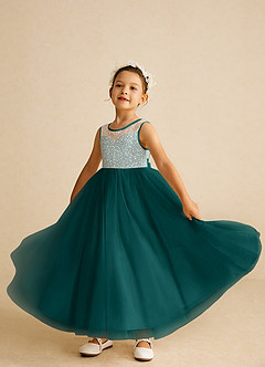Azazie Tay Flower Girl Dresses Peacock A-Line Sequins Tulle Dress image6
