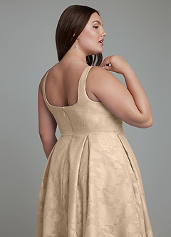 Azazie Amalie Bridesmaid Dresses Champagne A-Line Pleated Floral Burnout Dress image2