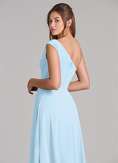 Azazie Melanie 신부 들러리 드레스 A라인 오프 더 숄더 쉬폰 바닥 길이 드레스 image2