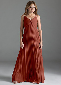 Azazie Raychelle Junior Abito A-Line in Chiffon Plissettato Auburn image1