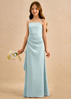 Azazie Cannoli Girls Formal Flower Girl Dresses Mist A-Line Pleated Stretch Satin Dress image3