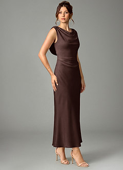 Azazie Kieryn Bridesmaid Dresses Ganache Mermaid Pleated Stretch Satin Dress image3