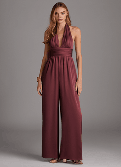 Azazie Oli Robes de demoiselle d'honneur Combinaison en Satin extensible Plissée Merlot image3