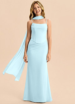 Azazie Sorrel Junior Cloud Blue Mermaid Pleated Chiffon Dress image4