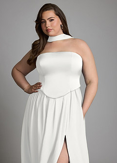 Azazie Cadence Bridesmaid Dresses White A-Line Corset Stretch Satin Convertible Dress image16
