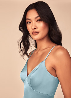 Azazie Dottie Bridesmaid Dresses Moody Blue A-Line Stretch Satin Dress image6